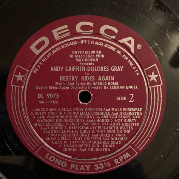 Andy Griffith - Dolores Gray : Destry Rides Again - The Original Cast Album (LP, Album, Mono)