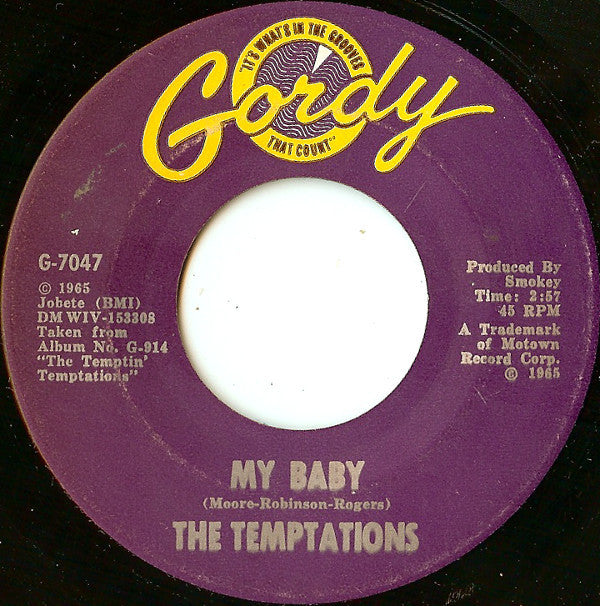 The Temptations : Don't Look Back / My Baby (7", Single, ARP)