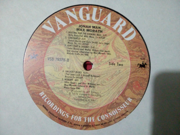 Max Morath : Jonah Man And Other Songs Of The Bert Williams Era (LP, Album)