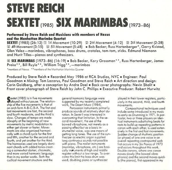 Steve Reich : Sextet • Six Marimbas (CD, Album)