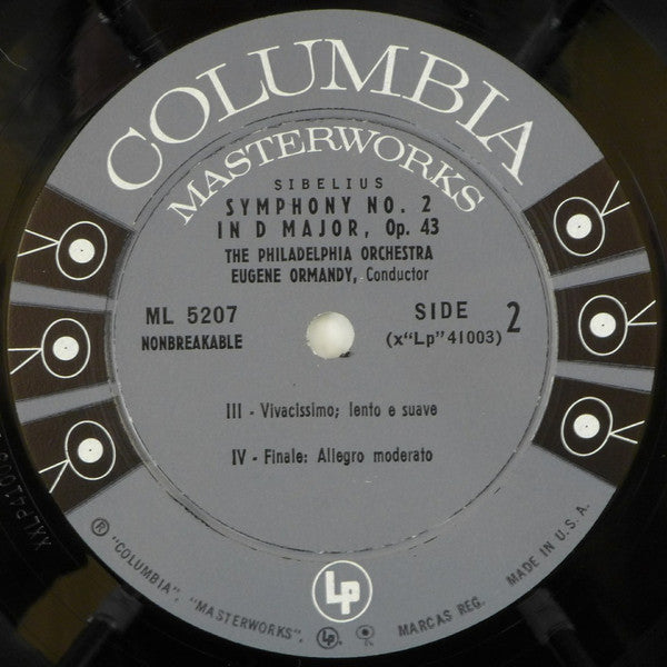 Jean Sibelius / The Philadelphia Orchestra, Eugene Ormandy : Symphony No. 2 In D Major, Op. 43 (LP, Mono)