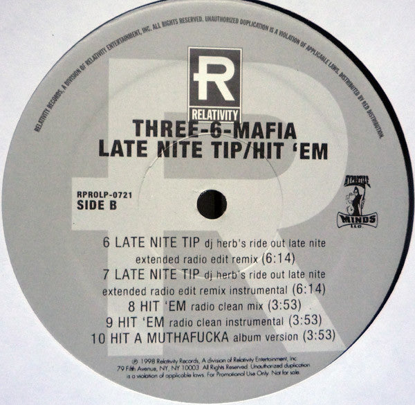 Three-6-Mafia* : Late Nite Tip / Hit 'Em (12", Promo)