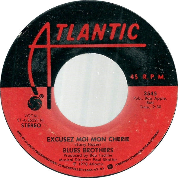 The Blues Brothers : Soul Man / Excusez Moi Mon Cherie (7", Single, Styrene, PRC)