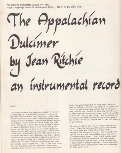Jean Ritchie : The Appalachian Dulcimer - An Instructional Record (Box, Wit + LP, Album)