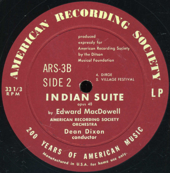 Edward MacDowell - American Recording Society Orchestra Conducted By Dean Dixon (2) : Indian Suite Opus 48 (10")