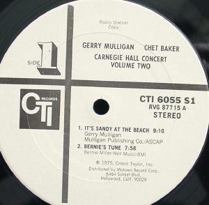 Gerry Mulligan / Chet Baker : Carnegie Hall Concert Volume 2 (LP, Album, Promo)