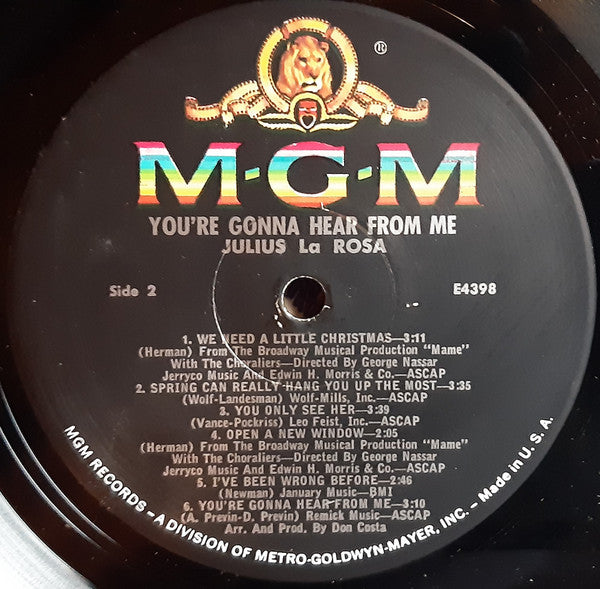 Julius La Rosa : You're Gonna Hear From Me (LP, Album, Mono)