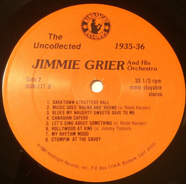 Jimmy Grier And His Orchestra : The Uncollected Jimmy Grier, 1935-1936 (LP, Mono)