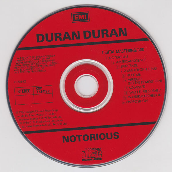 Duran Duran : Notorious (CD, Album, RP)