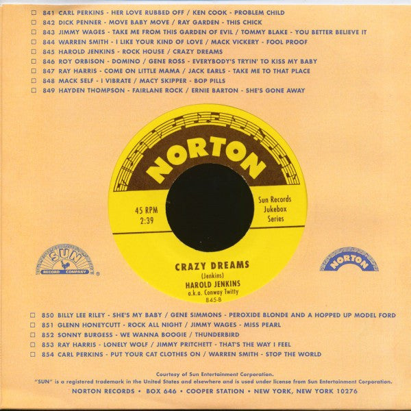 Harold L. Jenkins : Rock House / Crazy Dreams (7", Single)