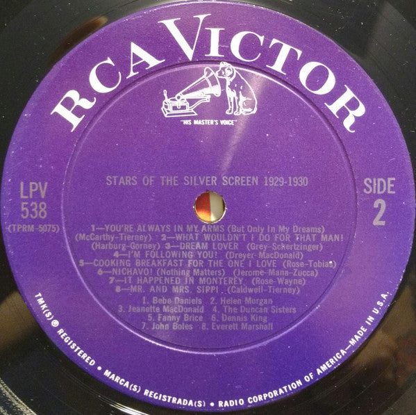 Various : Stars Of The Silver Screen, 1929-1930 (LP, Comp)