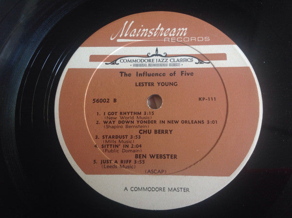 Coleman Hawkins, Lester Young, Ben Webster, Don Byas, Leon "Chu" Berry : The Influence Of Five (LP, Comp, Mono)