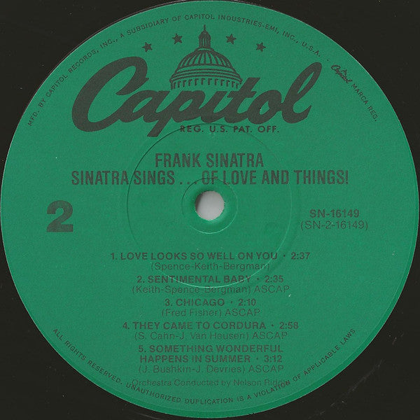Frank Sinatra : Sinatra Sings...Of Love And Things (LP, Album, Comp)