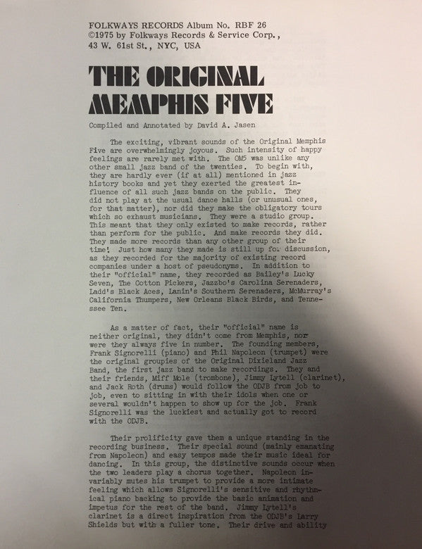 The Original Memphis Five : The Original Memphis Five (LP, Comp)