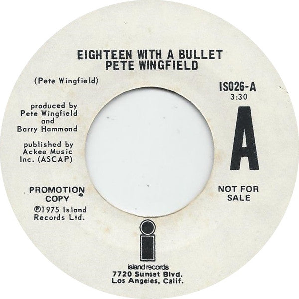 Pete Wingfield : Eighteen With A Bullet (7", Single, Promo)