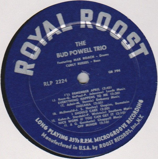 The Bud Powell Trio Featuring Max Roach : Bud (LP, Album, Comp, Mono)