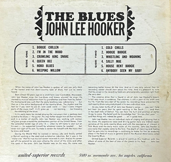 John Lee Hooker : The Blues (LP, Comp, RE)