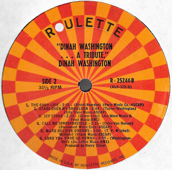 Dinah Washington : In Tribute (LP, Mono)