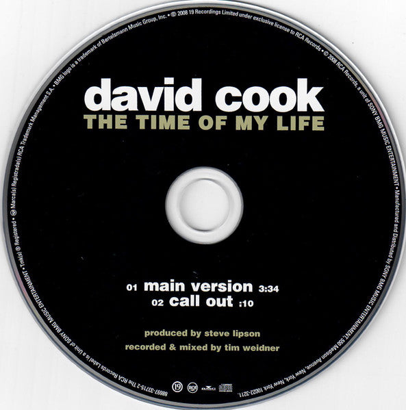David Cook (2) : The Time Of My Life (CD, Single, Promo)