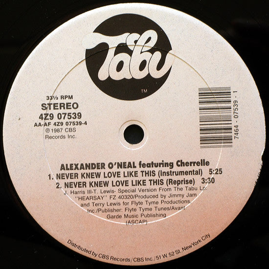 Alexander O'Neal Featuring Cherrelle : Never Knew Love Like This (Special 12" Mixes) (12")