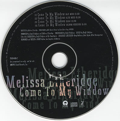 Melissa Etheridge : Come To My Window (CD, Single, Promo)