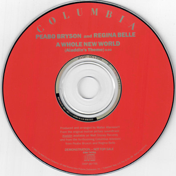 Peabo Bryson And Regina Belle : A Whole New World (Aladdin's Theme) (CD, Promo)