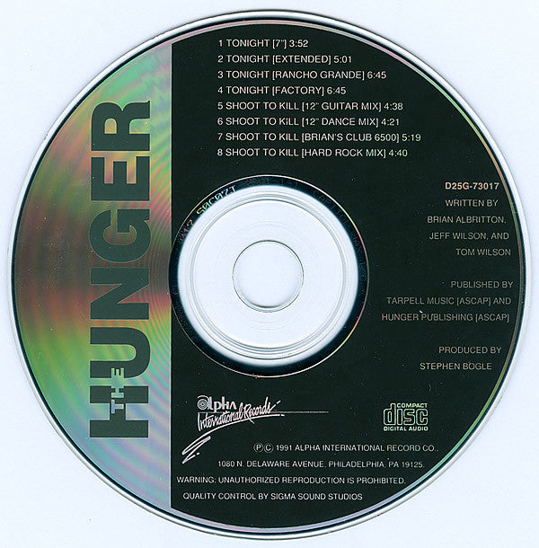 The Hunger : Tonight / Shoot To Kill (CD, Maxi)