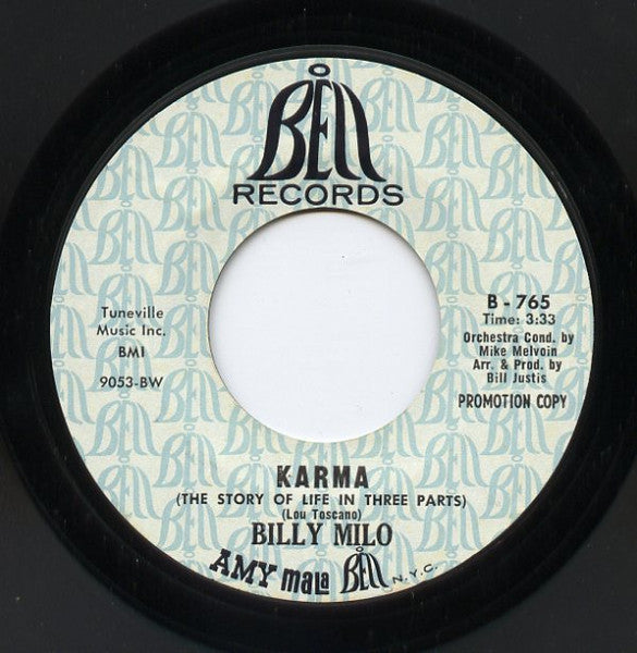 Billy Milo : One Stands Here / Karma (The Story Of Life In Three Parts) (7", Single, Promo)
