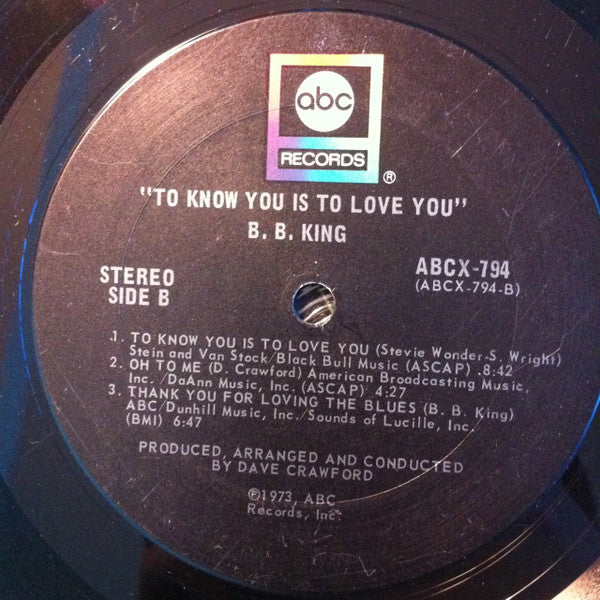 B.B. King : To Know You Is To Love You (LP, Album, San)