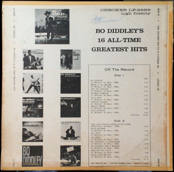 Bo Diddley : Bo Diddley's 16 All-Time Greatest Hits (LP, Comp, Mono)
