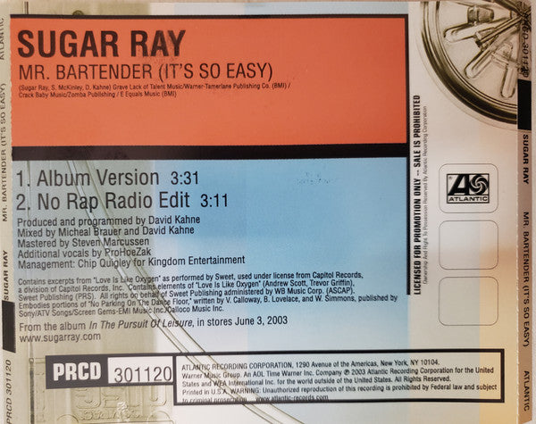 Sugar Ray (2) : Mr Bartender (It's So Easy) (CD, Single, Promo)