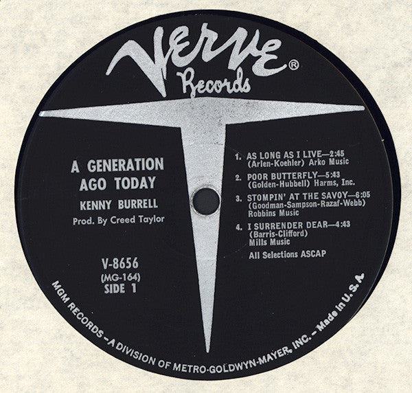 Kenny Burrell : A Generation Ago Today (LP, Album, Mono)
