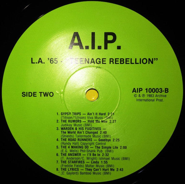 Various : Highs In The Mid Sixties Volume 1: L.A. '65 Teenage Rebellion (LP, Comp, RP, Unofficial)