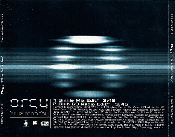 Orgy : Blue Monday (CD, Single, Promo)