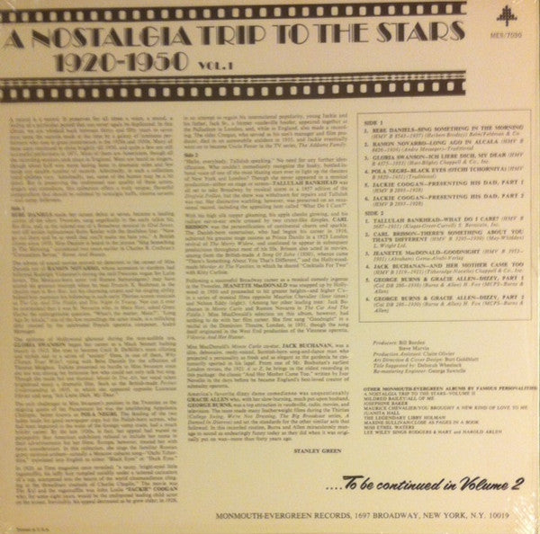 Various : A Nostalgia Trip To The Stars 1920-1950, Vol. 1 (LP, Comp)