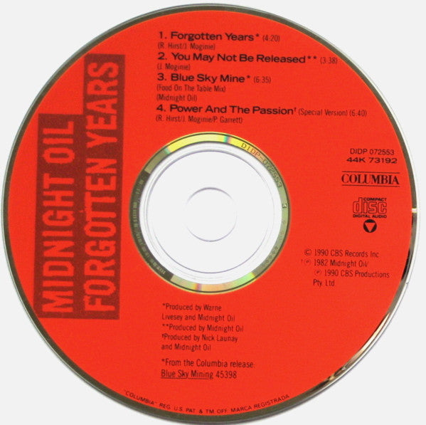 Midnight Oil : Forgotten Years (CD, Single)