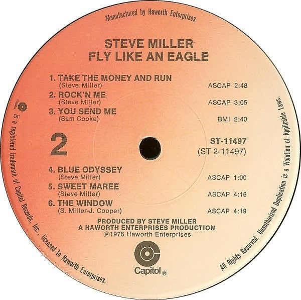 Steve Miller Band : Fly Like An Eagle (LP, Album, Sup)