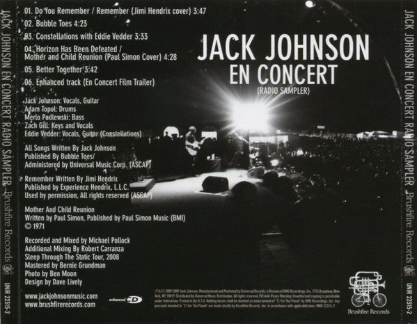 Jack Johnson : En Concert (Radio Sampler) (CD, Enh, Smplr)