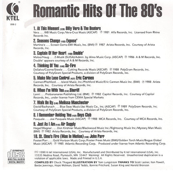 Various : Romantic Hits Of The 80's (CD, Comp)