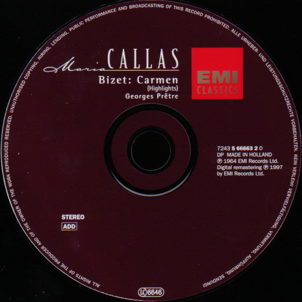 Georges Bizet - Maria Callas, Nicolai Gedda, Andréa Guiot, Robert Massard, Les Chœurs René Duclos, Orchestre National De L'Opéra De Paris, Georges Prêtre : Carmen (CD, Album, RE, RM)