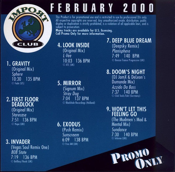 Various : Promo Only Import Club: February 2000 (CD, Comp, Promo)