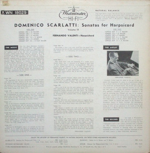Fernando Valenti, Domenico Scarlatti : Scarlatti Sonatas For Harpsichord Vol. 9 (LP, Album, Mono)