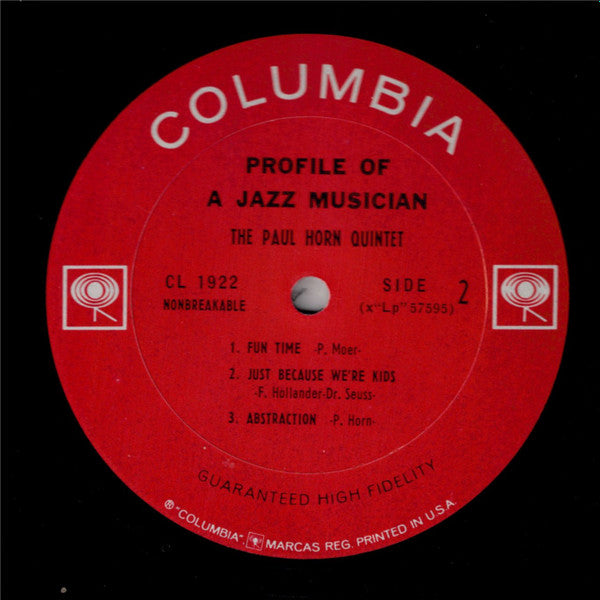 The Paul Horn Quintet : Profile Of A Jazz Musician (LP, Album, Mono)