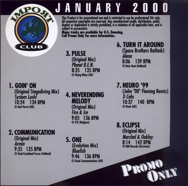 Various : Promo Only Import Club: January 2000 (CD, Comp, Promo)