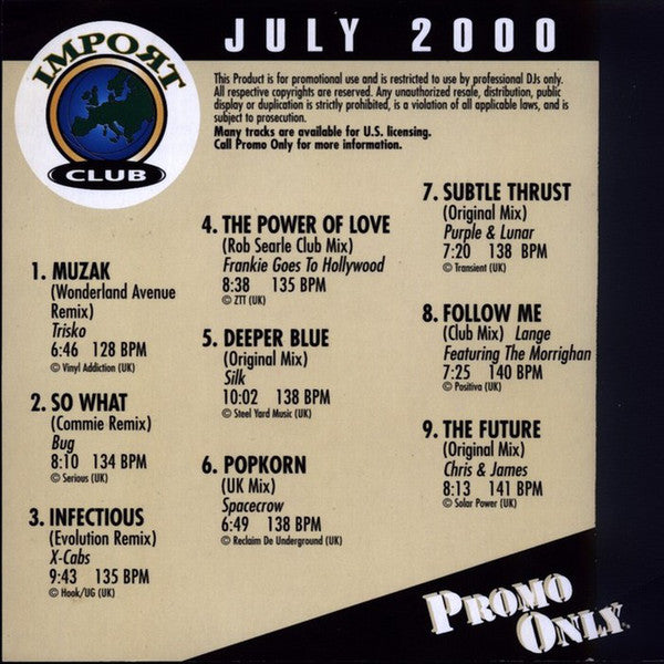 Various : Promo Only Import Club July 2000 (CD, Comp, Promo)