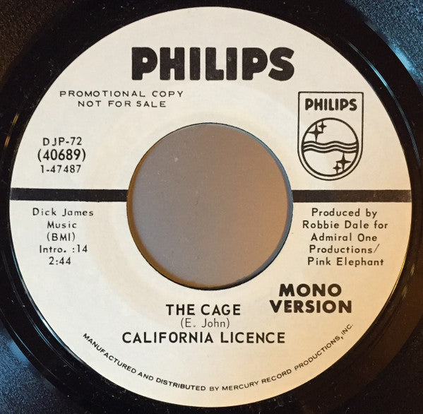 California Licence : The Cage (7", Mono, Promo, Styrene)