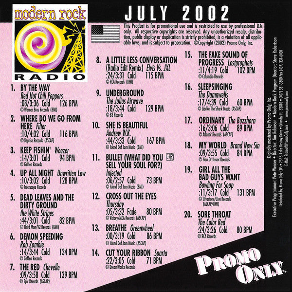 Various : Promo Only Modern Rock Radio: July 2002 (CD, Comp, Promo)