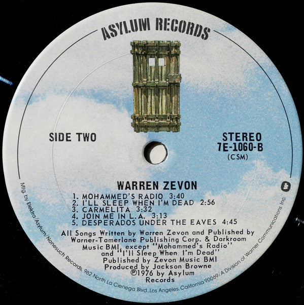 Warren Zevon : Warren Zevon (LP, Album, CSM)
