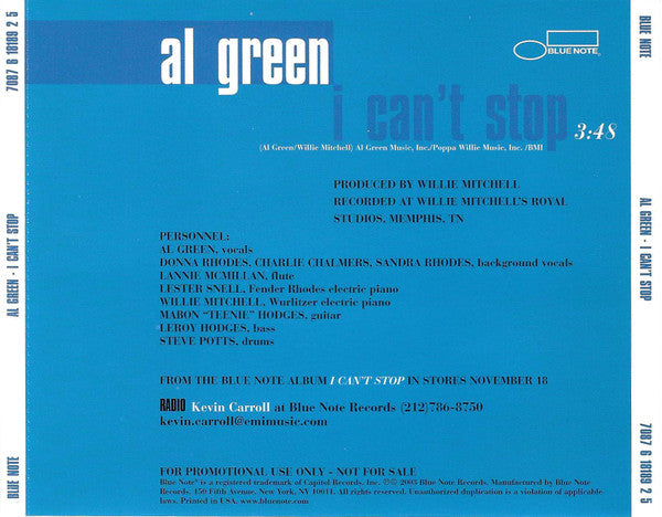 Al Green : I Can't Stop (CD, Single, Promo)
