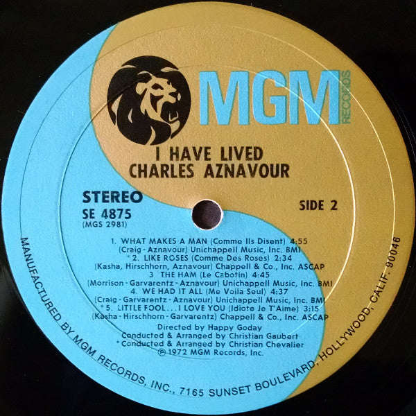 Charles Aznavour : I Have Lived (LP, Album)
